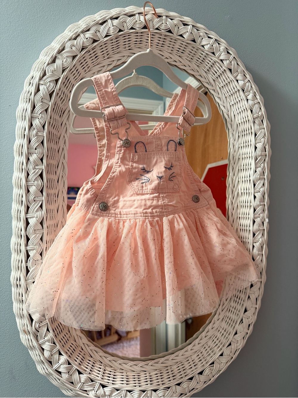 OshKosh B'gosh Light Pink Tulle Overall Dress with bunny tail
